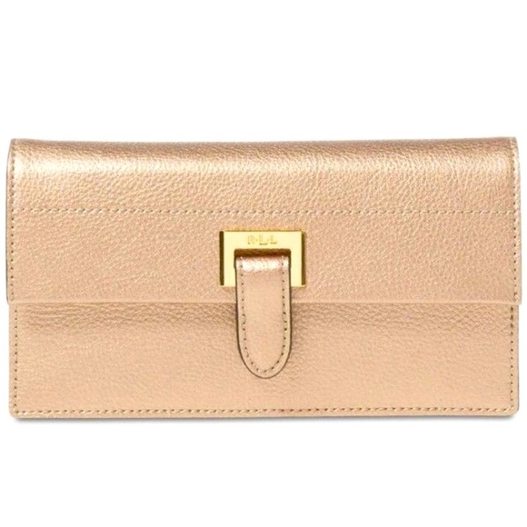 LAUREN Ralph Lauren CARLISLE COLLECTION GOLD LEAF MEDIUM SLIM WALLET 🌟EUC🌟 - Picture 1 of 17